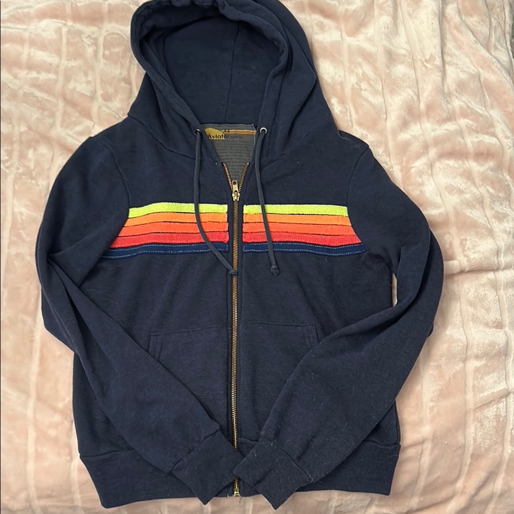 Aviator Nation Dark Blue Hoodie with Subtle Stripes